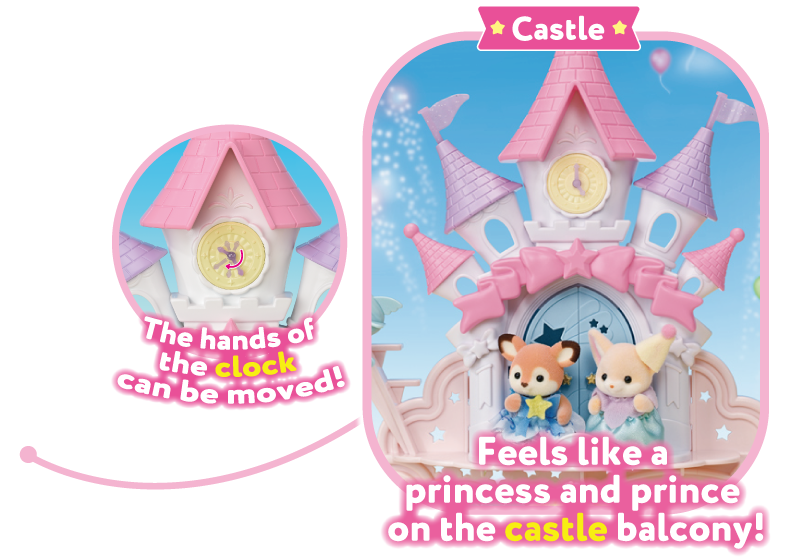 Castle：Feels like a princess and prince on the castle balcony! The hands of the clock can be moved!