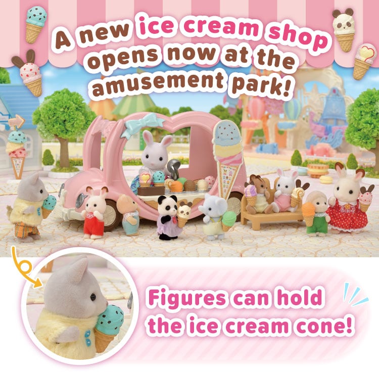 A new ice cream shop opens now at the amusement park!Figures can hold the ice cream cone!