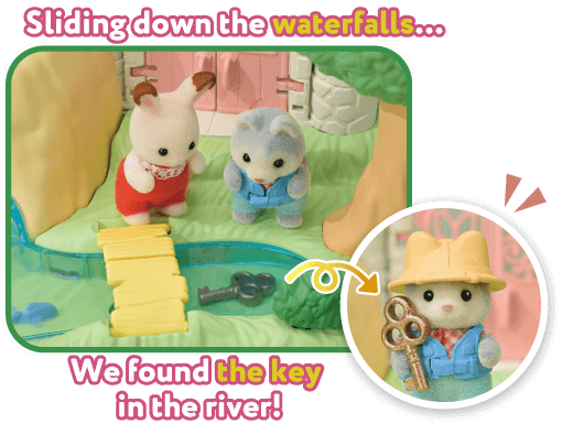 Sliding down the waterfalls… We found the key in the river!