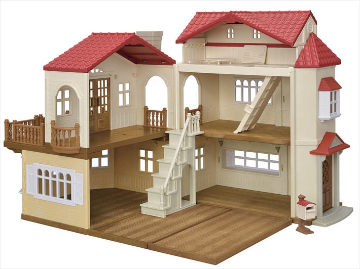 Wooden dollhouse deals red roof